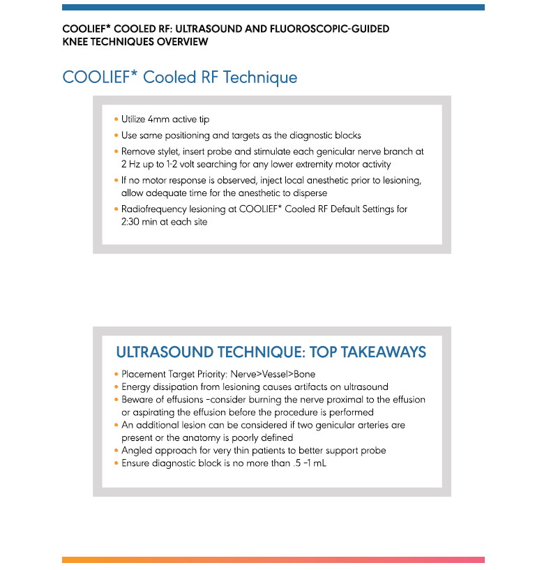 Ulotka Coolief Ultrasound and Fluoroscopic - Guided Knee Techniques Overview Avanos EN - 2xA4 2021 - obrazek 3